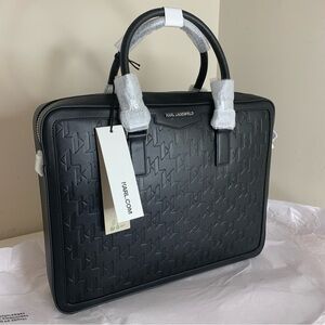 Karl Lagerfeld K/LOOM LEATHER BRIEFCASE Black NWT